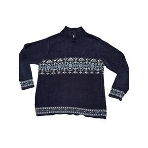 VTG 90s Jennifer Moore Women Fair Isle Tunic Sweater Size S Blue Preppy Holidays